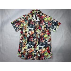 Just Attitude Men's S Stretch Shirt Comic Cartoon Print Button-Up Short Sleeve